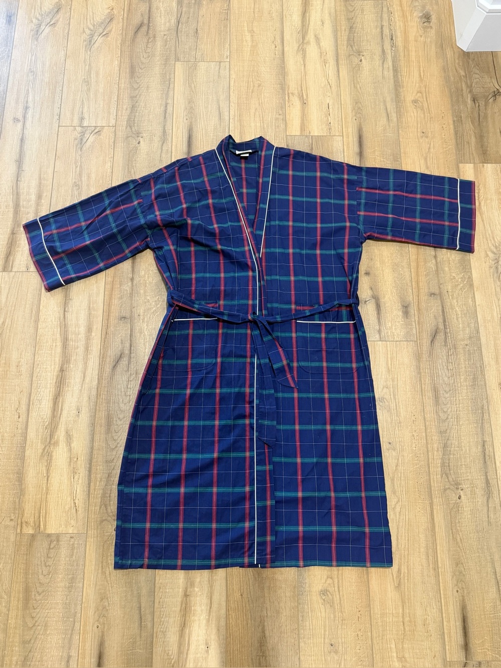 Vintage Christian Dior Unisex Robe 100% Cotton Plaid Luxury Bathrobe One Size